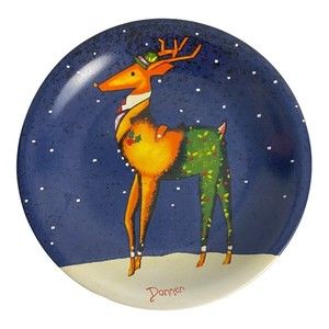 Reindeer Salad Plate Blue Donner Green Holly 8" Replacement 2001 Designspiration